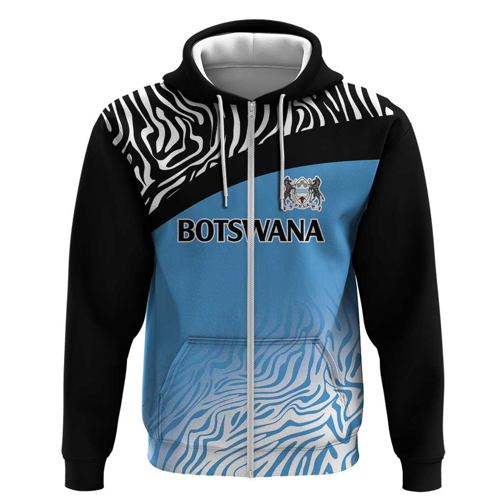 Botswana Cricket Custom Zip Hoodie Baggy Blues Zebra Skins Pattern - Wonder Print Shop