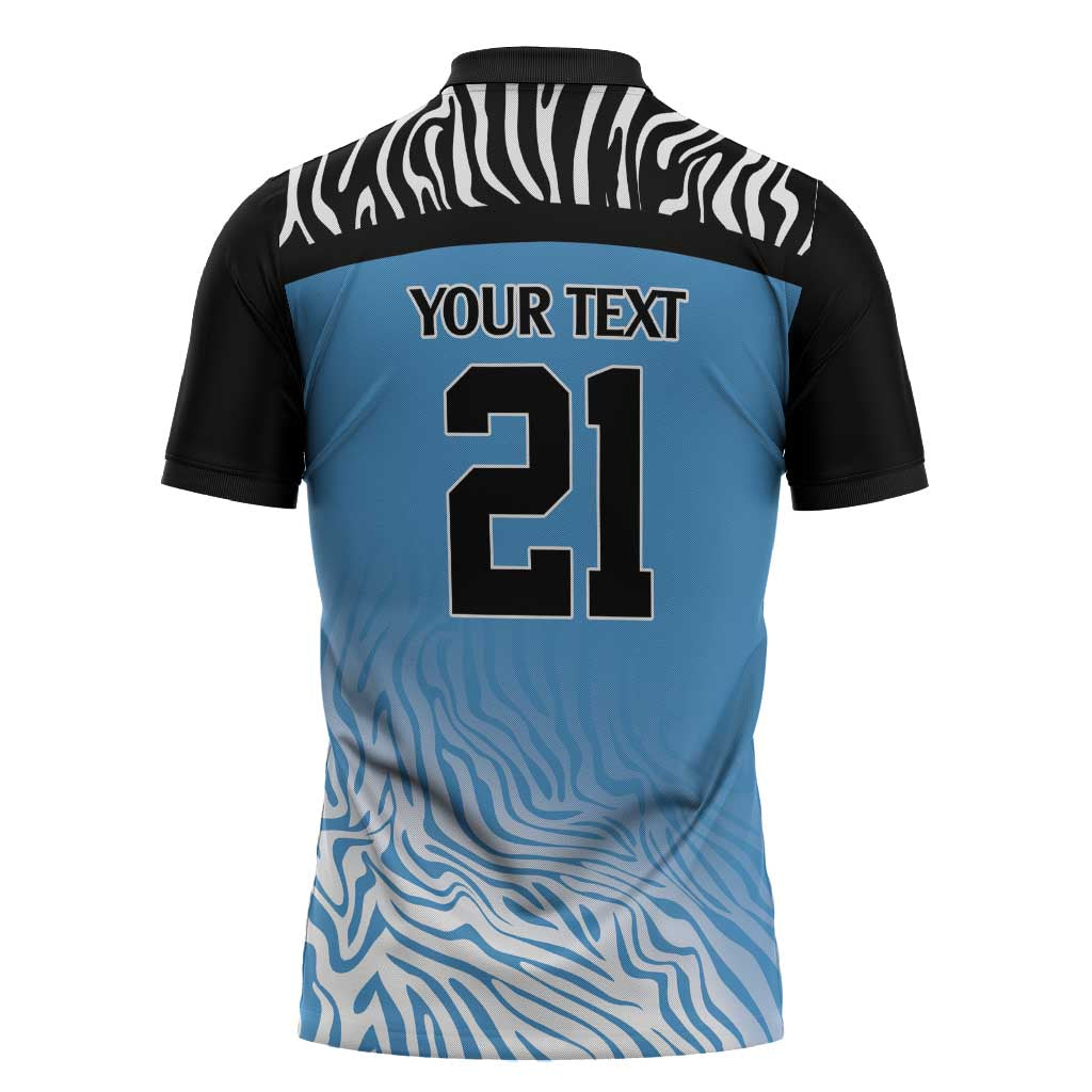 Botswana Cricket Custom Zipper Polo Shirt Baggy Blues Zebra Skins Pattern - Wonder Print Shop
