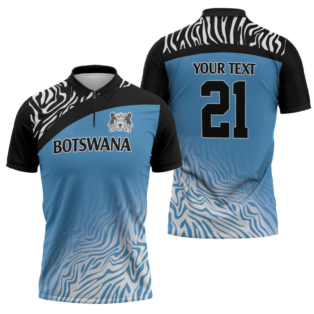 Botswana Cricket Custom Zipper Polo Shirt Baggy Blues Zebra Skins Pattern - Wonder Print Shop