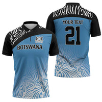 Botswana Cricket Custom Zipper Polo Shirt Baggy Blues Zebra Skins Pattern - Wonder Print Shop