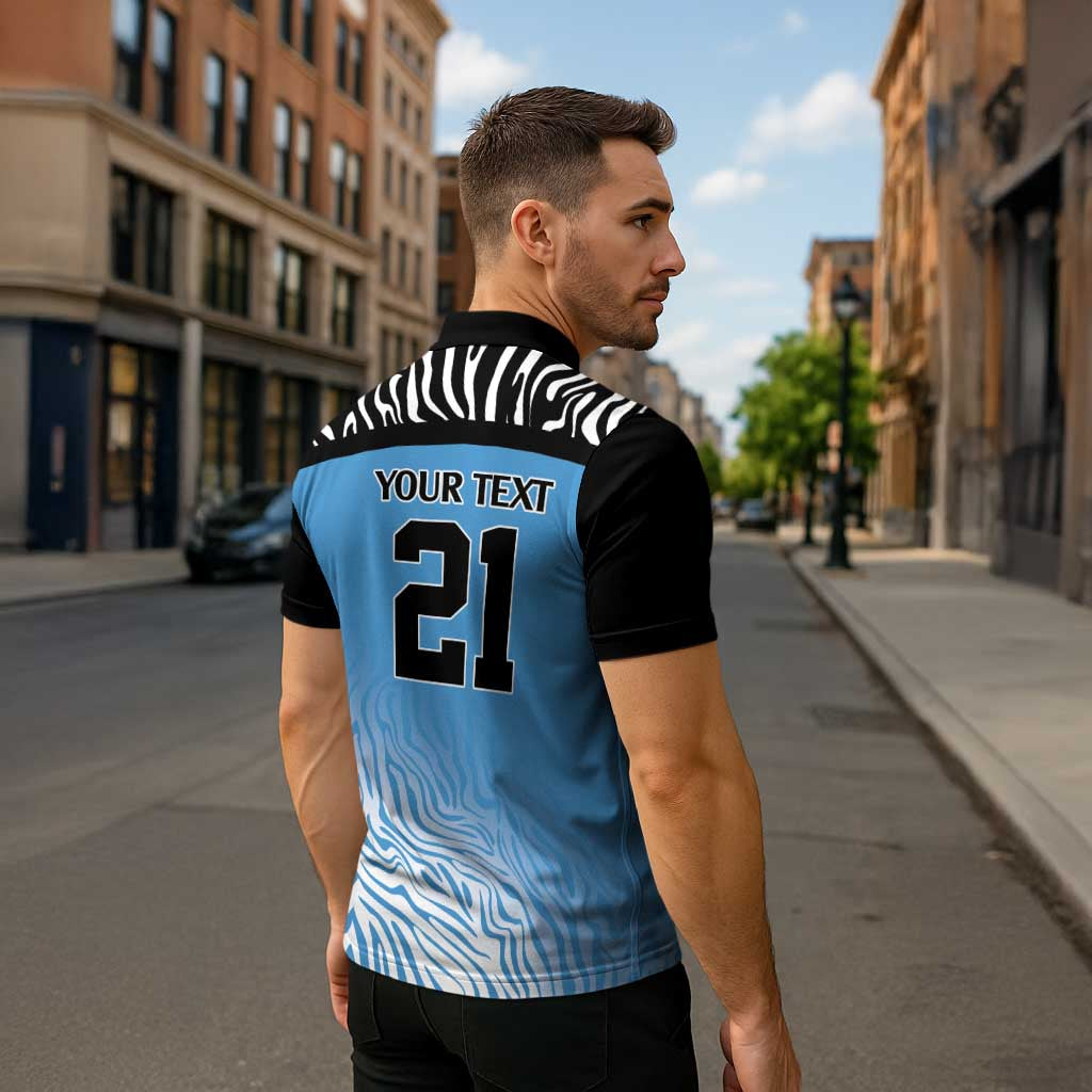 Botswana Cricket Custom Zipper Polo Shirt Baggy Blues Zebra Skins Pattern - Wonder Print Shop