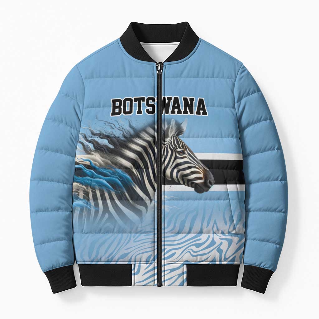 Botswana Independence Day 1966 Bomber Puffer Jacket Tribal Zebra Skins Pattern - Wonder Print Shop