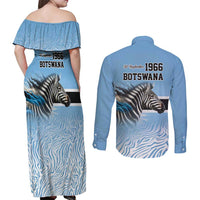 Botswana Independence Day 1966 Couples Matching Off Shoulder Maxi Dress and Long Sleeve Button Shirt Tribal Zebra Skins Pattern - Wonder Print Shop