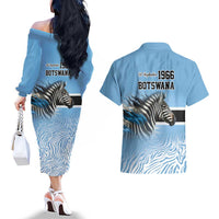 Botswana Independence Day 1966 Couples Matching Off The Shoulder Long Sleeve Dress and Hawaiian Shirt Tribal Zebra Skins Pattern - Wonder Print Shop