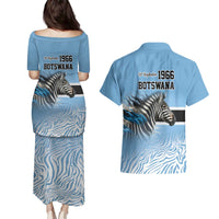 Botswana Independence Day 1966 Couples Matching Puletasi and Hawaiian Shirt Tribal Zebra Skins Pattern - Wonder Print Shop