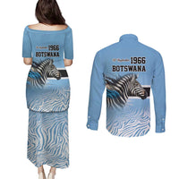 Botswana Independence Day 1966 Couples Matching Puletasi and Long Sleeve Button Shirt Tribal Zebra Skins Pattern - Wonder Print Shop