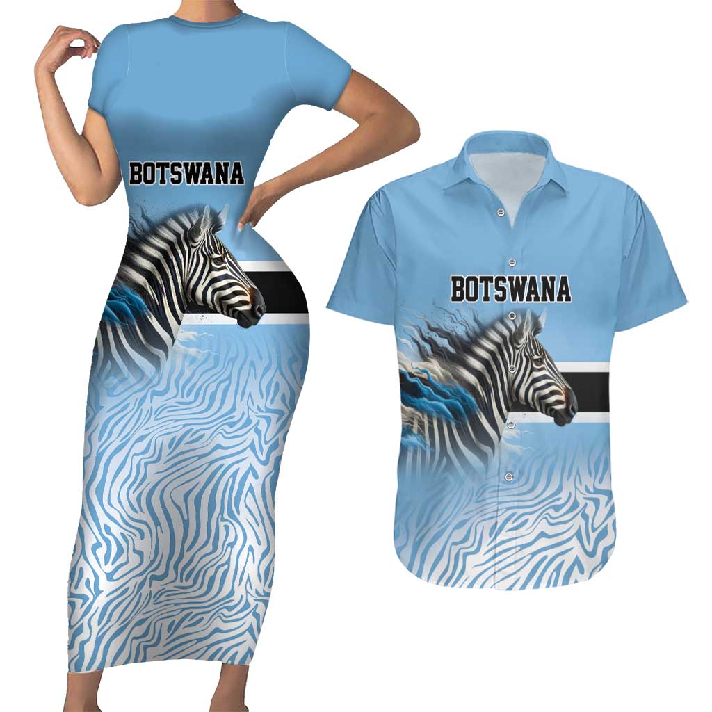 Botswana Independence Day 1966 Couples Matching Short Sleeve Bodycon Dress and Hawaiian Shirt Tribal Zebra Skins Pattern - Wonder Print Shop