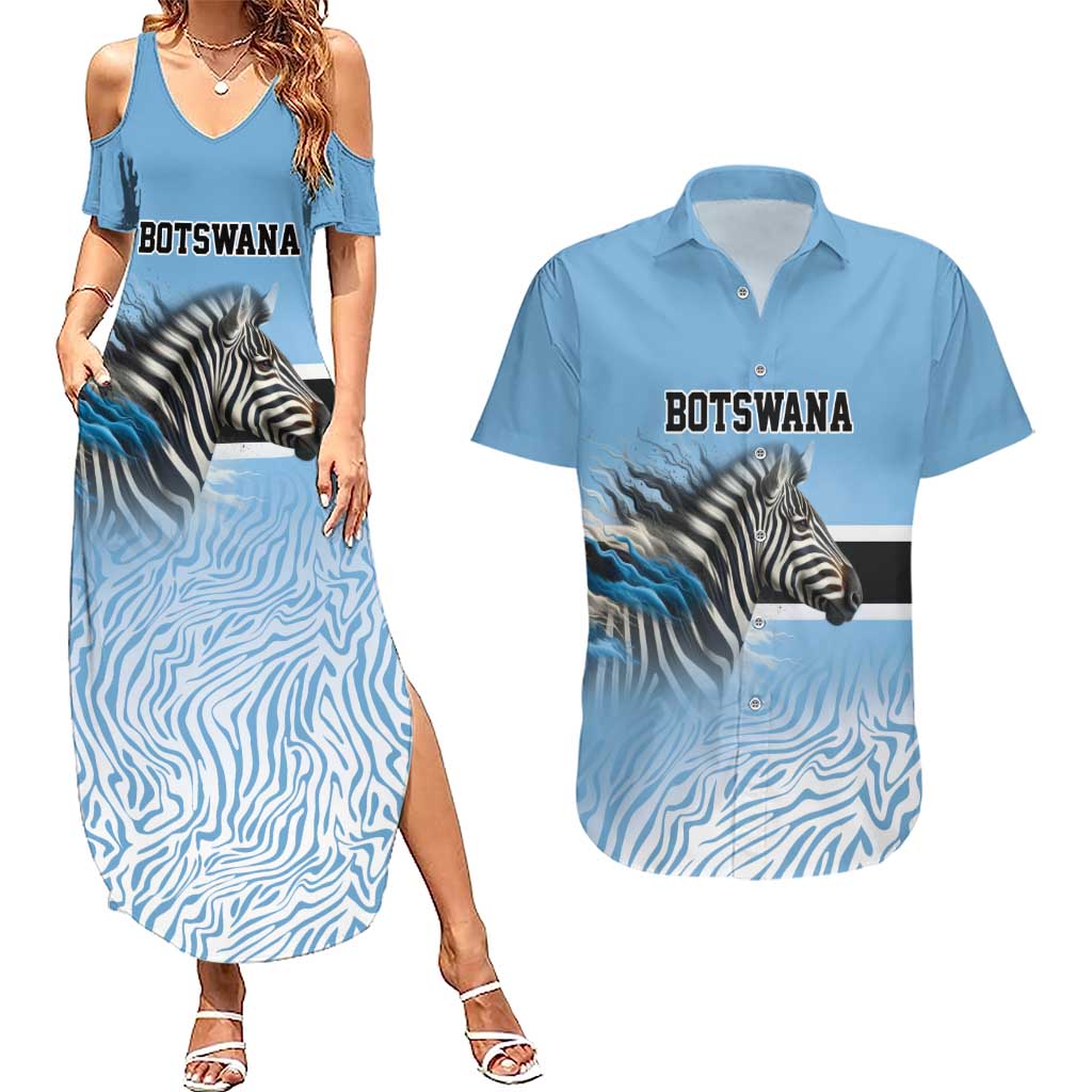 Botswana Independence Day 1966 Couples Matching Summer Maxi Dress and Hawaiian Shirt Tribal Zebra Skins Pattern - Wonder Print Shop