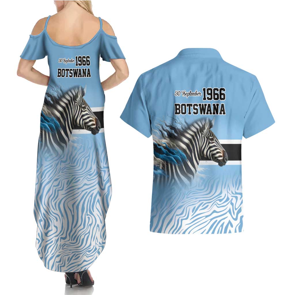 Botswana Independence Day 1966 Couples Matching Summer Maxi Dress and Hawaiian Shirt Tribal Zebra Skins Pattern - Wonder Print Shop