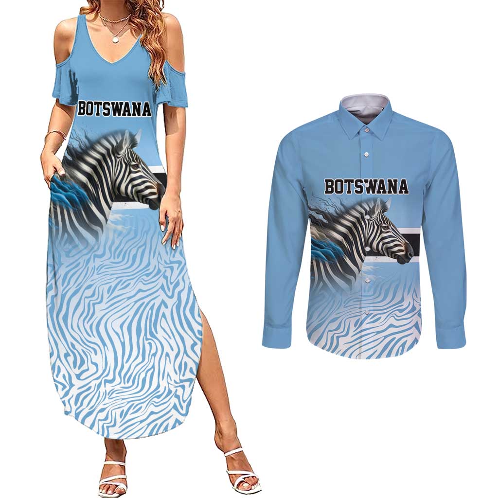 Botswana Independence Day 1966 Couples Matching Summer Maxi Dress and Long Sleeve Button Shirt Tribal Zebra Skins Pattern - Wonder Print Shop
