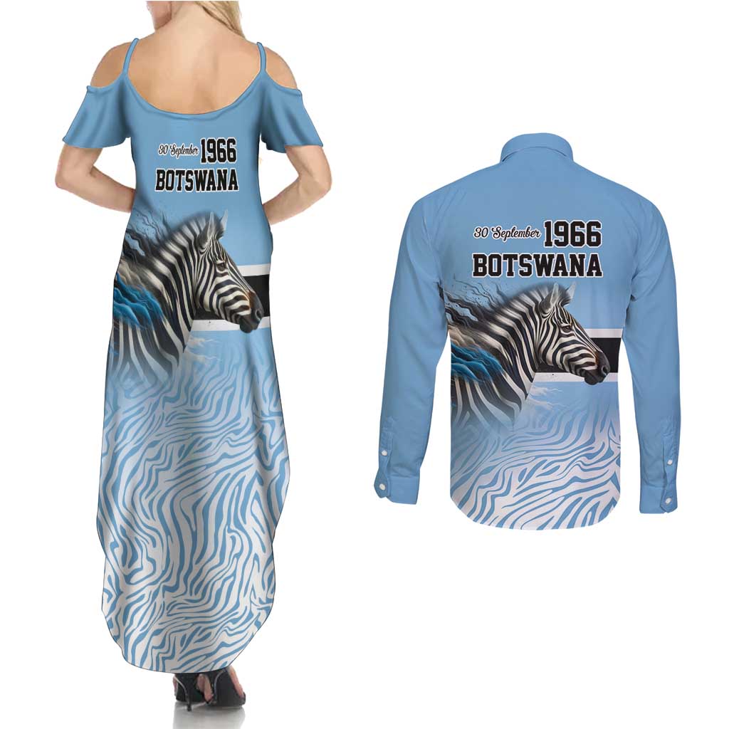 Botswana Independence Day 1966 Couples Matching Summer Maxi Dress and Long Sleeve Button Shirt Tribal Zebra Skins Pattern - Wonder Print Shop