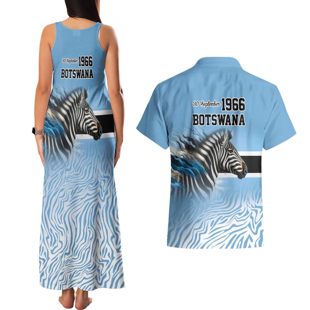Botswana Independence Day 1966 Couples Matching Tank Maxi Dress and Hawaiian Shirt Tribal Zebra Skins Pattern - Wonder Print Shop