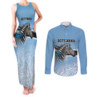 Botswana Independence Day 1966 Couples Matching Tank Maxi Dress and Long Sleeve Button Shirt Tribal Zebra Skins Pattern - Wonder Print Shop