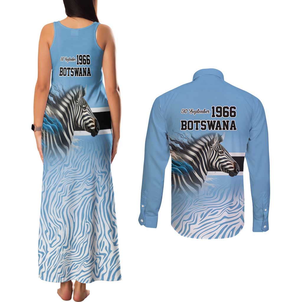 Botswana Independence Day 1966 Couples Matching Tank Maxi Dress and Long Sleeve Button Shirt Tribal Zebra Skins Pattern - Wonder Print Shop