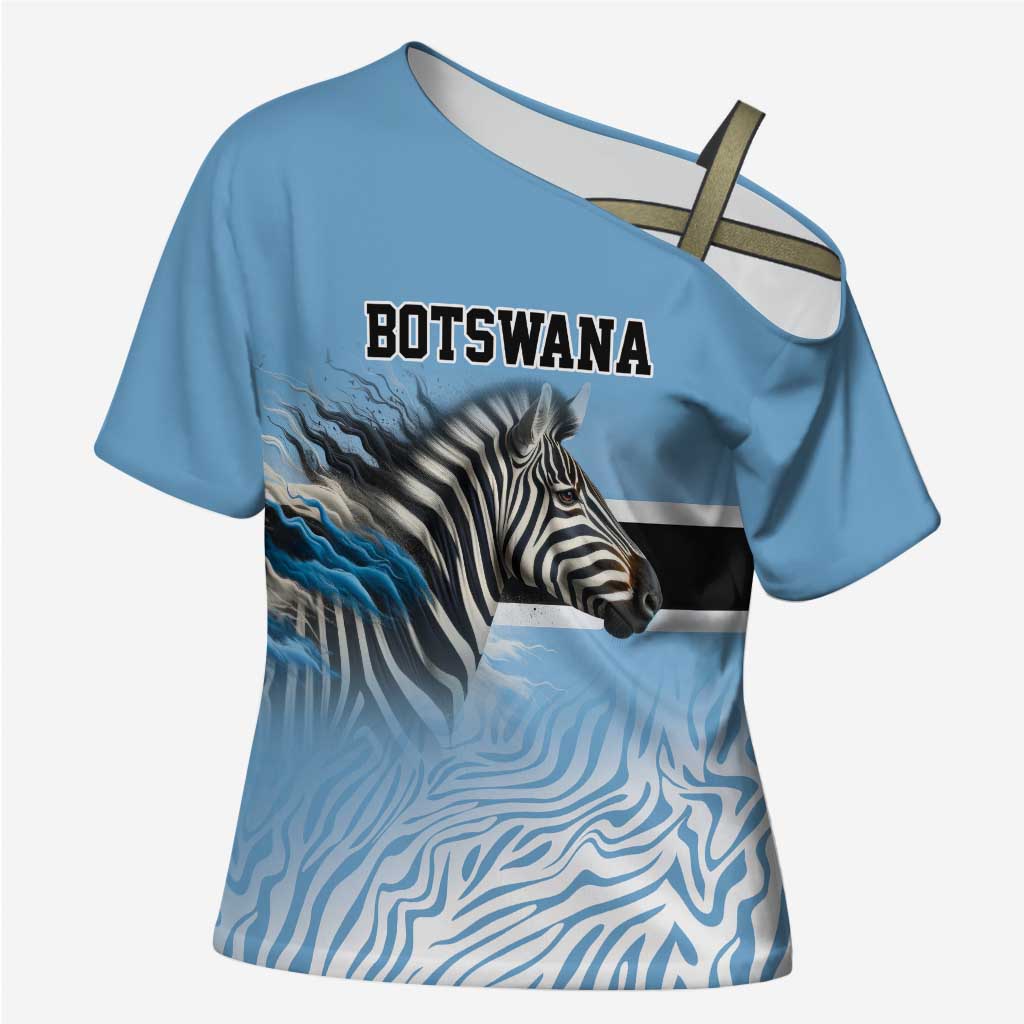 Botswana Independence Day 1966 Cross Shoulder Shirt Tribal Zebra Skins Pattern - Wonder Print Shop
