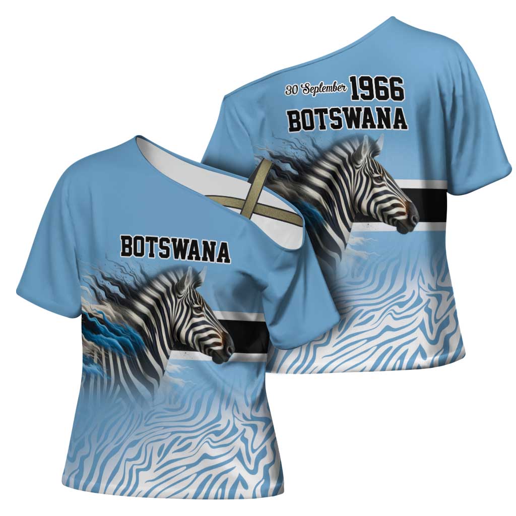 Botswana Independence Day 1966 Cross Shoulder Shirt Tribal Zebra Skins Pattern - Wonder Print Shop