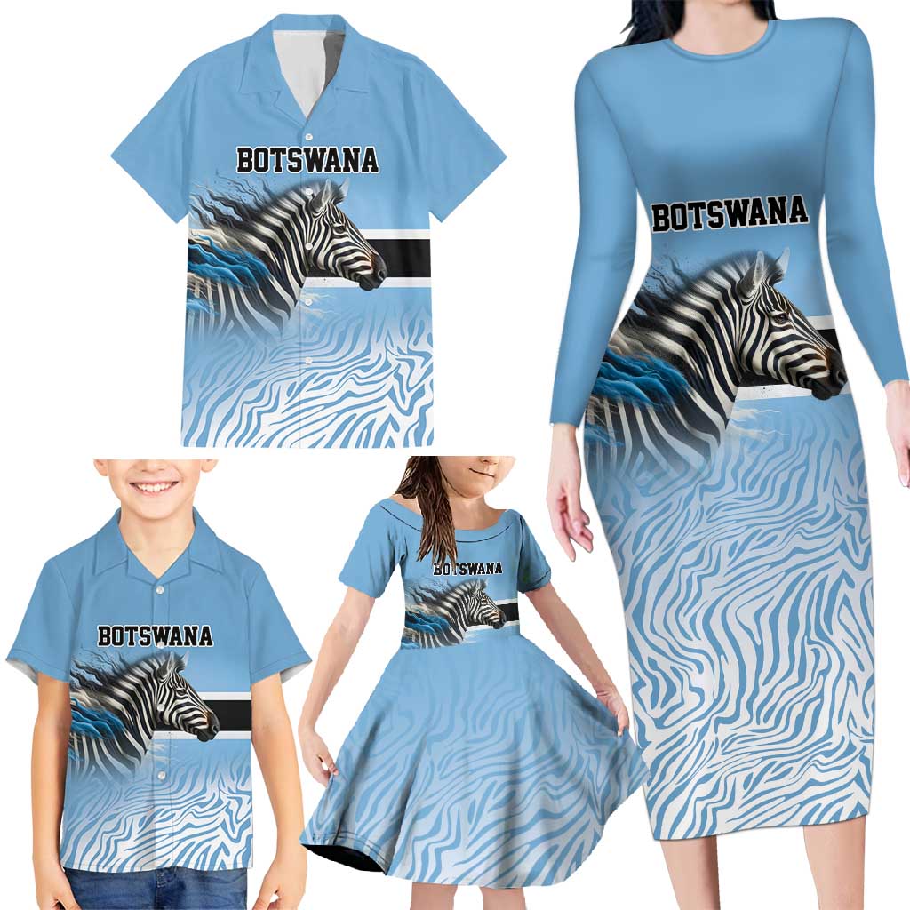 Botswana Independence Day 1966 Family Matching Long Sleeve Bodycon Dress and Hawaiian Shirt Tribal Zebra Skins Pattern - Wonder Print Shop