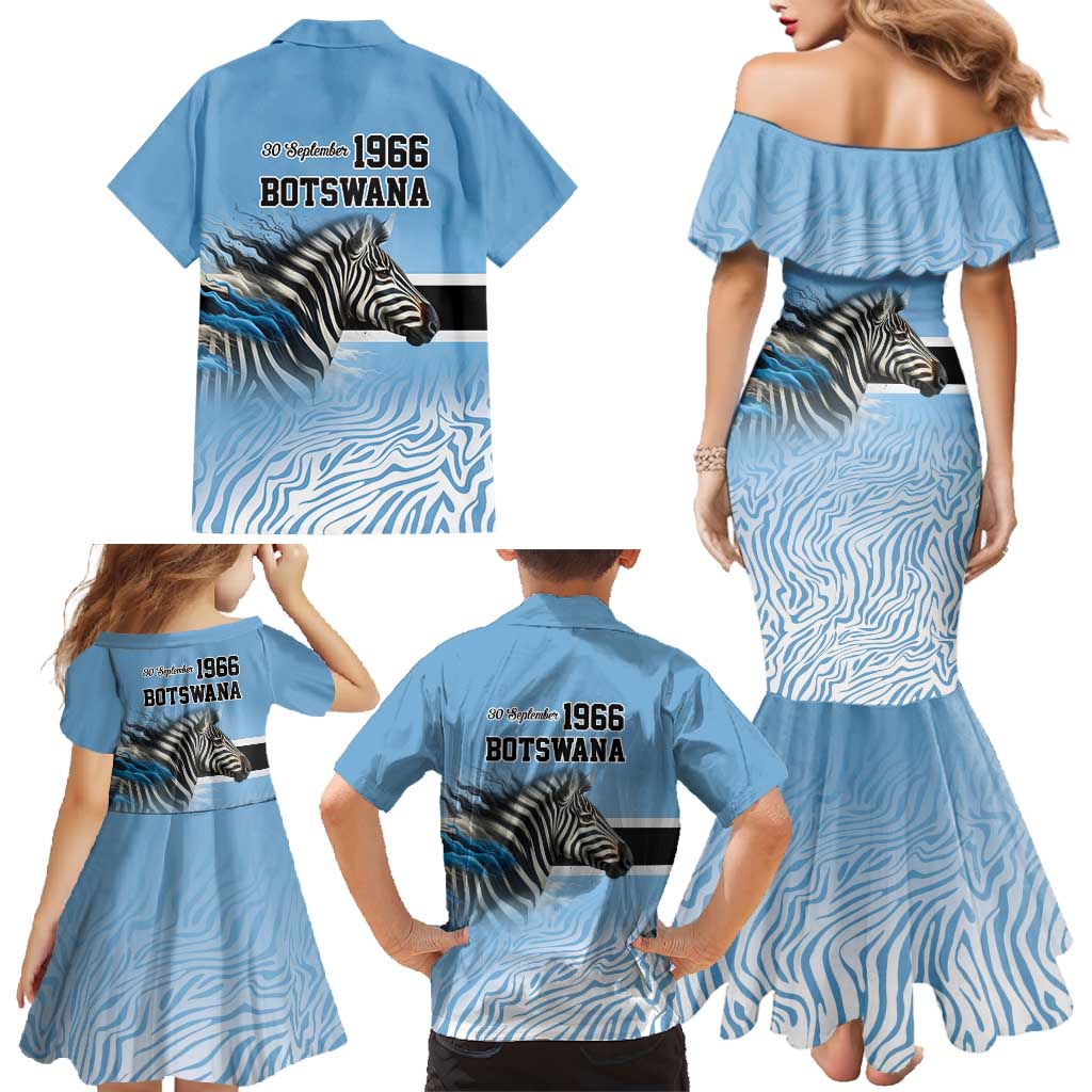 Botswana Independence Day 1966 Family Matching Mermaid Dress and Hawaiian Shirt Tribal Zebra Skins Pattern - Wonder Print Shop