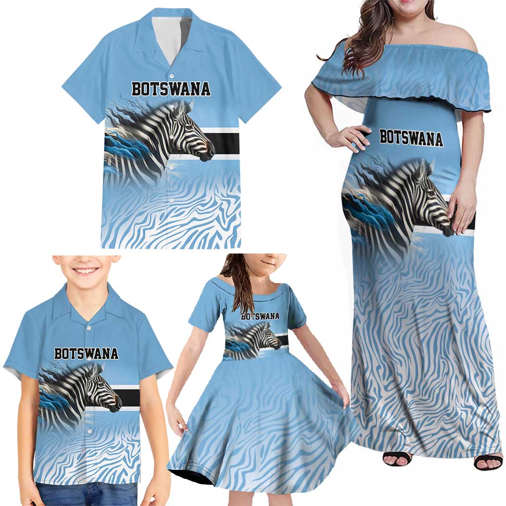 Botswana Independence Day 1966 Family Matching Off Shoulder Maxi Dress and Hawaiian Shirt Tribal Zebra Skins Pattern - Wonder Print Shop
