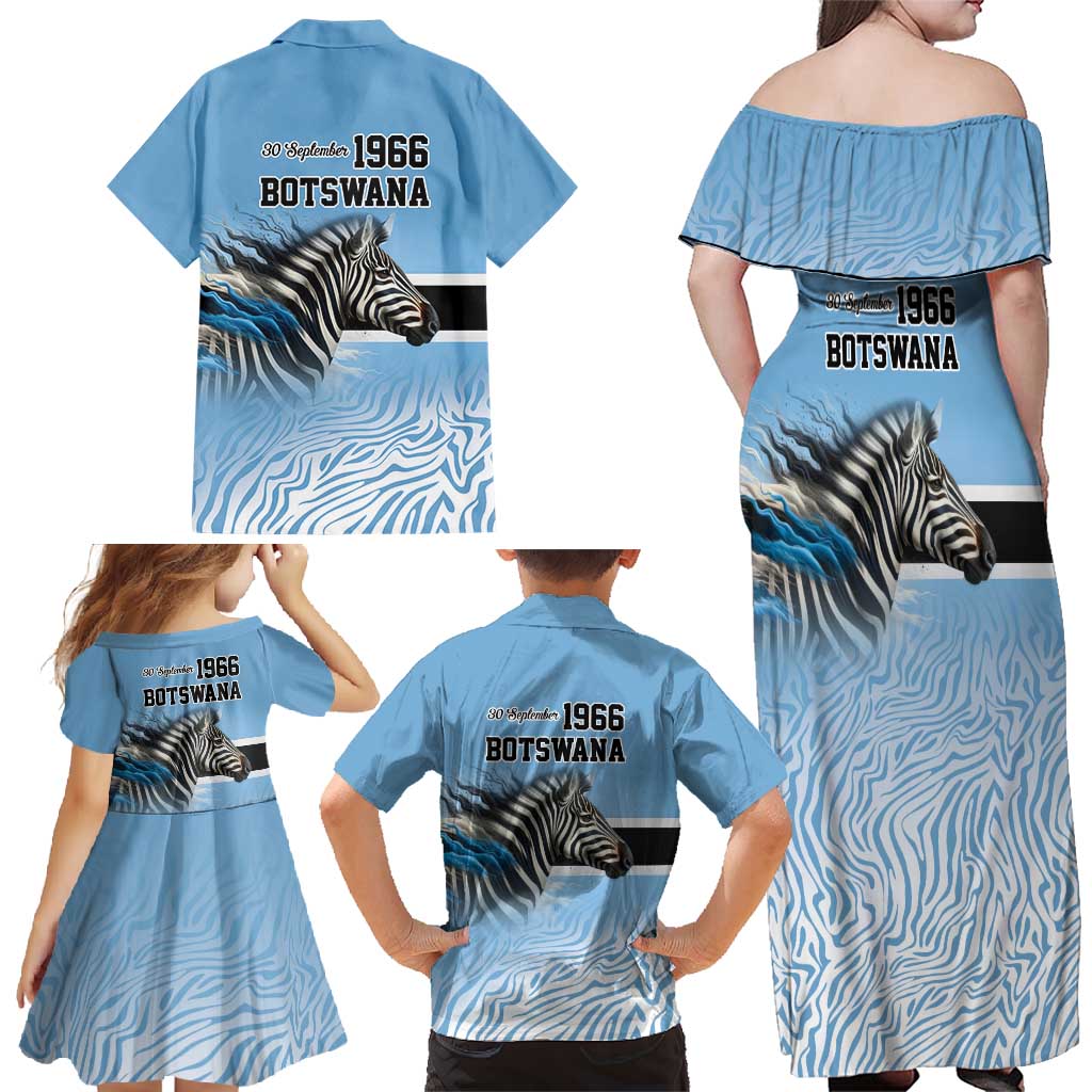 Botswana Independence Day 1966 Family Matching Off Shoulder Maxi Dress and Hawaiian Shirt Tribal Zebra Skins Pattern - Wonder Print Shop