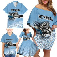 Botswana Independence Day 1966 Family Matching Off Shoulder Short Dress and Hawaiian Shirt Tribal Zebra Skins Pattern - Wonder Print Shop