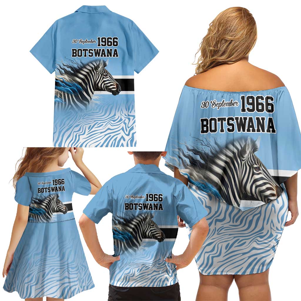 Botswana Independence Day 1966 Family Matching Off Shoulder Short Dress and Hawaiian Shirt Tribal Zebra Skins Pattern - Wonder Print Shop