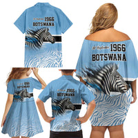 Botswana Independence Day 1966 Family Matching Off Shoulder Short Dress and Hawaiian Shirt Tribal Zebra Skins Pattern - Wonder Print Shop