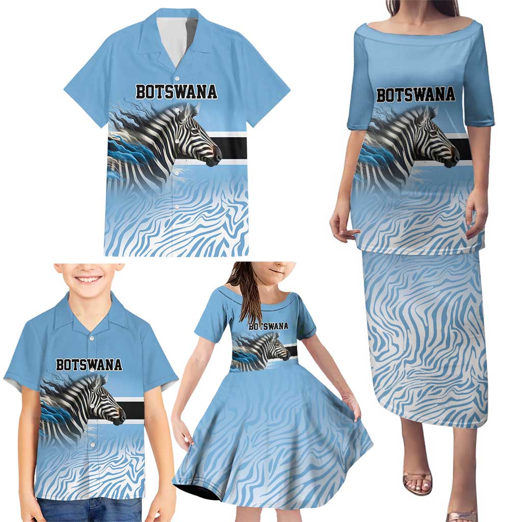 Botswana Independence Day 1966 Family Matching Puletasi and Hawaiian Shirt Tribal Zebra Skins Pattern - Wonder Print Shop