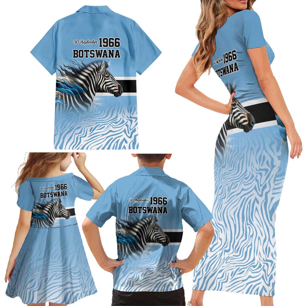 Botswana Independence Day 1966 Family Matching Short Sleeve Bodycon Dress and Hawaiian Shirt Tribal Zebra Skins Pattern - Wonder Print Shop