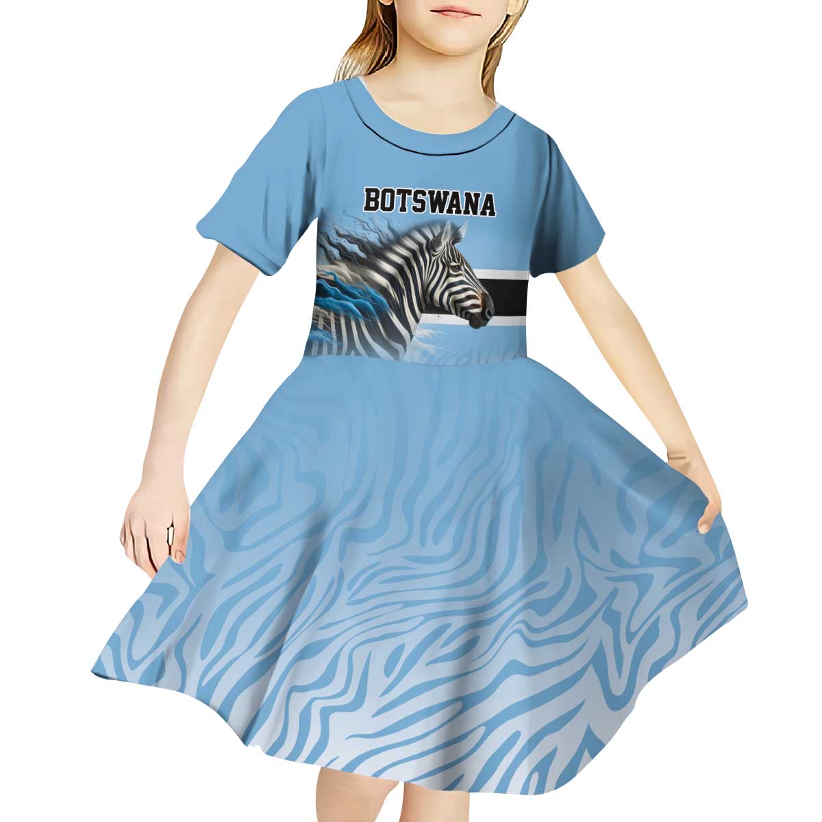 Botswana Independence Day 1966 Kid Short Sleeve Dress Tribal Zebra Skins Pattern - Wonder Print Shop