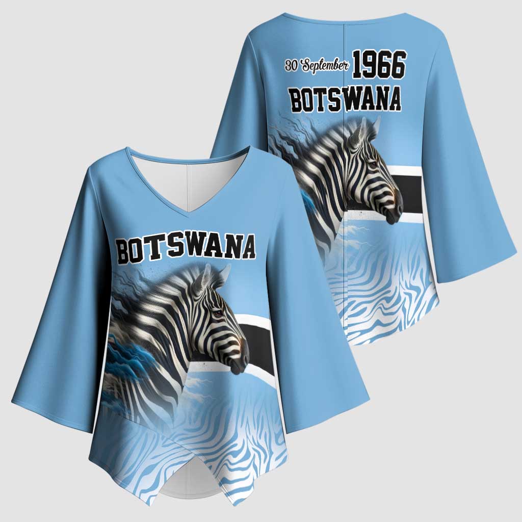 Botswana Independence Day 1966 Kimono Sleeve Blouse Tribal Zebra Skins Pattern - Wonder Print Shop