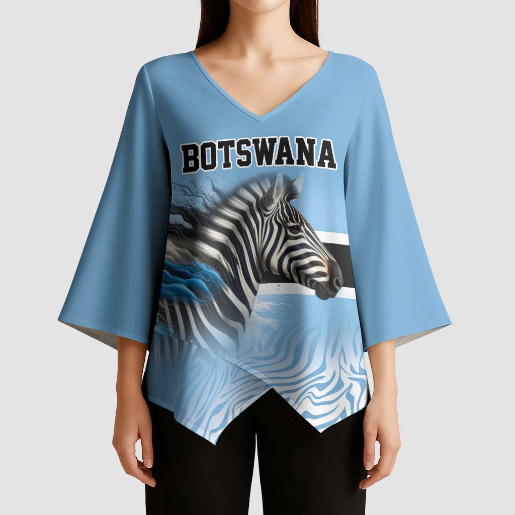 Botswana Independence Day 1966 Kimono Sleeve Blouse Tribal Zebra Skins Pattern - Wonder Print Shop