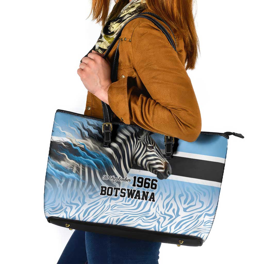 Botswana Independence Day 1966 Leather Tote Bag Tribal Zebra Skins Pattern - Wonder Print Shop