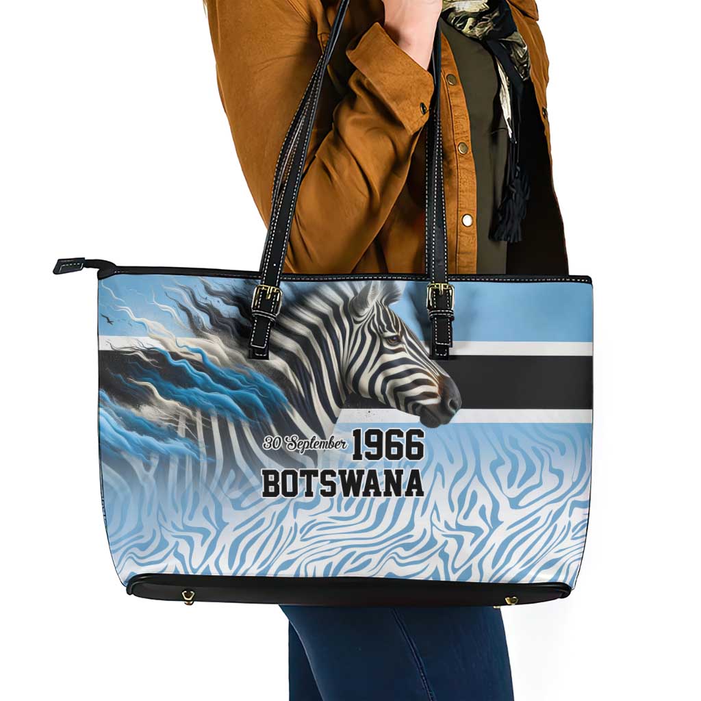 Botswana Independence Day 1966 Leather Tote Bag Tribal Zebra Skins Pattern - Wonder Print Shop