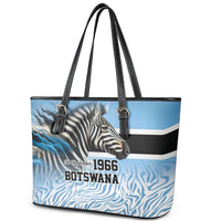 Botswana Independence Day 1966 Leather Tote Bag Tribal Zebra Skins Pattern - Wonder Print Shop