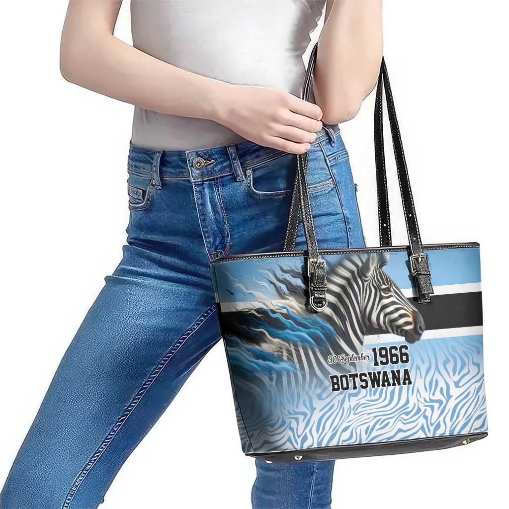 Botswana Independence Day 1966 Leather Tote Bag Tribal Zebra Skins Pattern - Wonder Print Shop