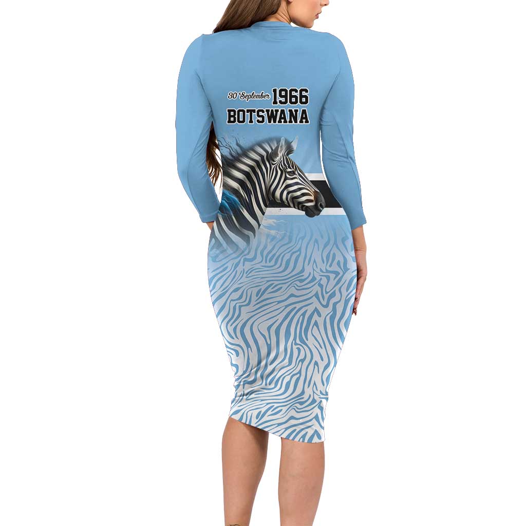 Botswana Independence Day 1966 Long Sleeve Bodycon Dress Tribal Zebra Skins Pattern - Wonder Print Shop