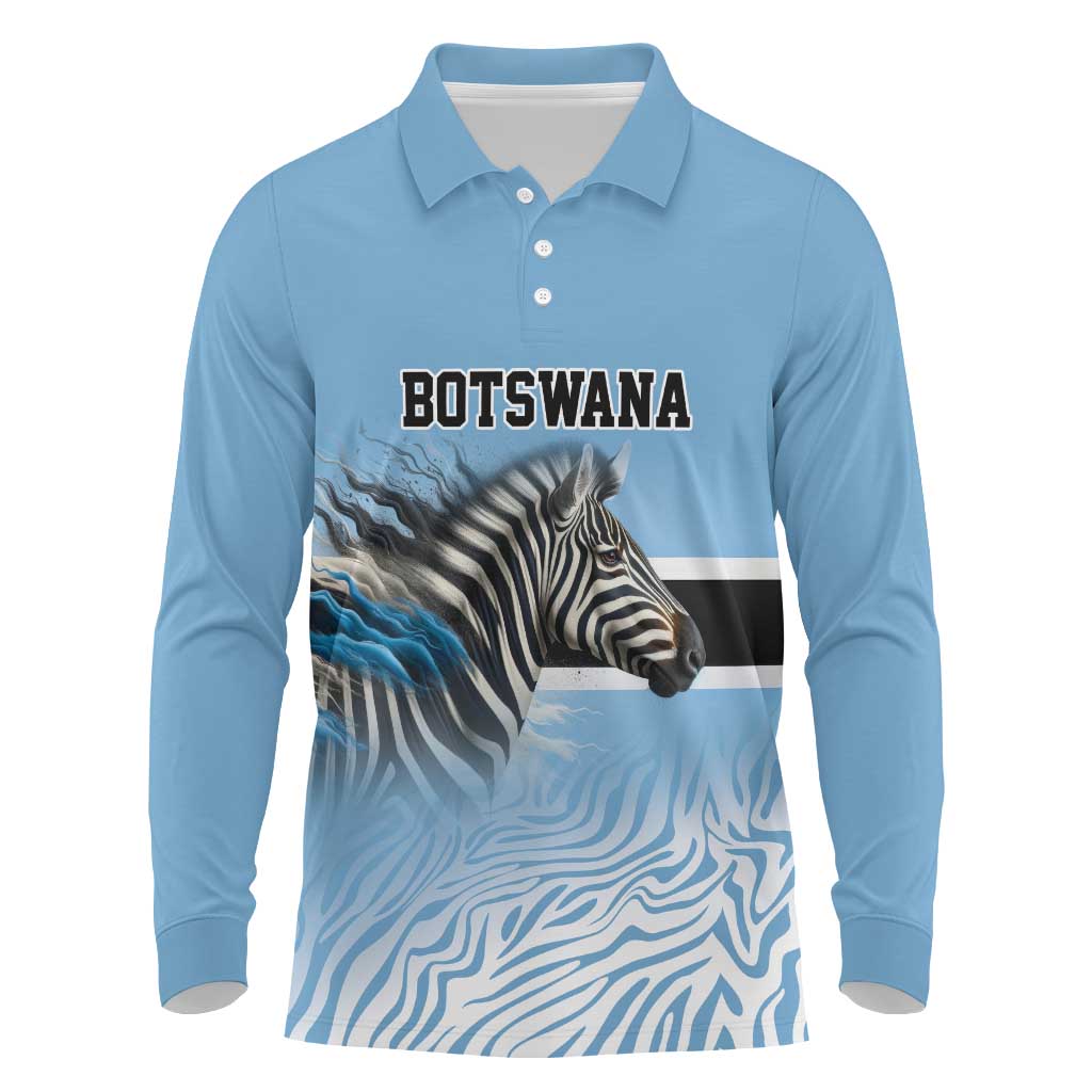 Botswana Independence Day 1966 Long Sleeve Polo Shirt Tribal Zebra Skins Pattern - Wonder Print Shop
