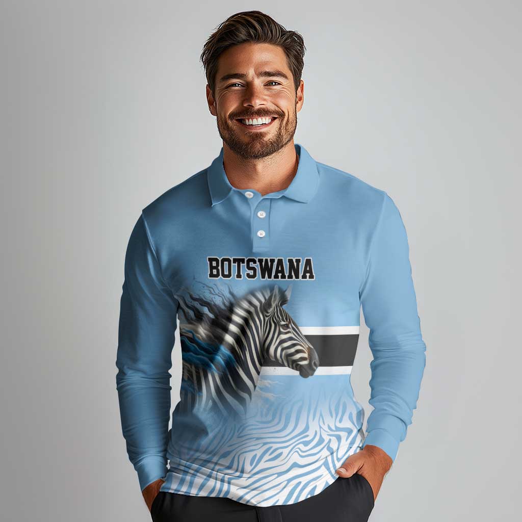 Botswana Independence Day 1966 Long Sleeve Polo Shirt Tribal Zebra Skins Pattern - Wonder Print Shop