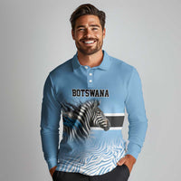 Botswana Independence Day 1966 Long Sleeve Polo Shirt Tribal Zebra Skins Pattern - Wonder Print Shop