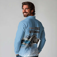 Botswana Independence Day 1966 Long Sleeve Polo Shirt Tribal Zebra Skins Pattern - Wonder Print Shop