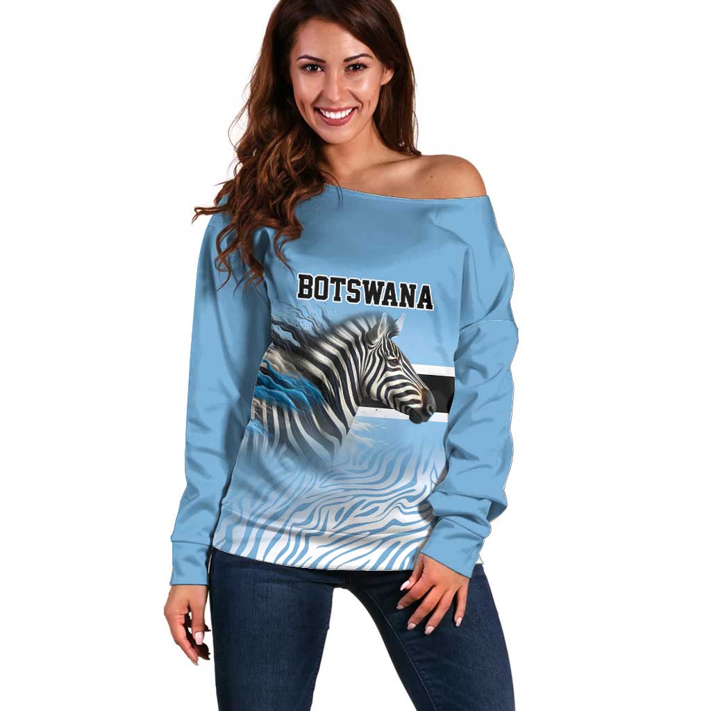 Botswana Independence Day 1966 Off Shoulder Sweater Tribal Zebra Skins Pattern - Wonder Print Shop