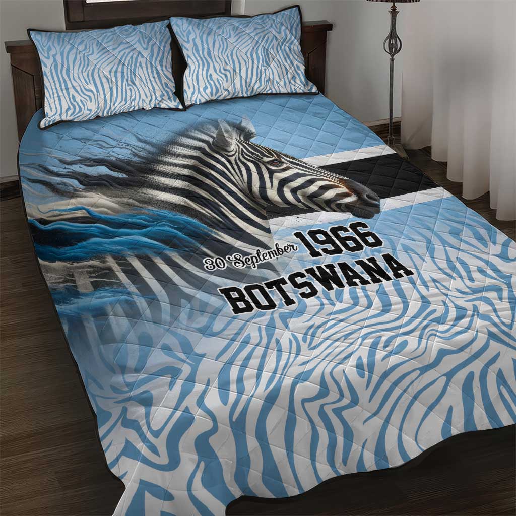 Botswana Independence Day 1966 Quilt Bed Set Tribal Zebra Skins Pattern - Wonder Print Shop