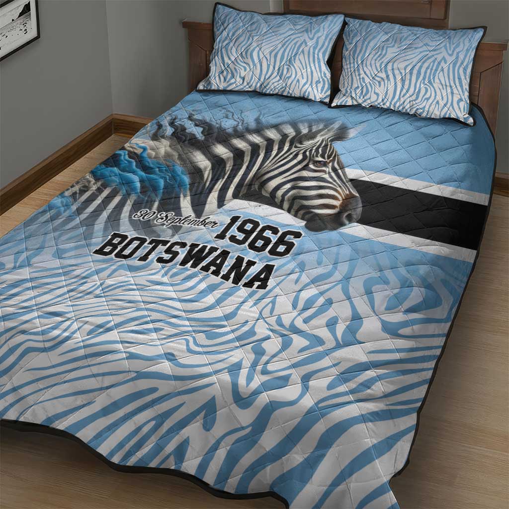 Botswana Independence Day 1966 Quilt Bed Set Tribal Zebra Skins Pattern - Wonder Print Shop