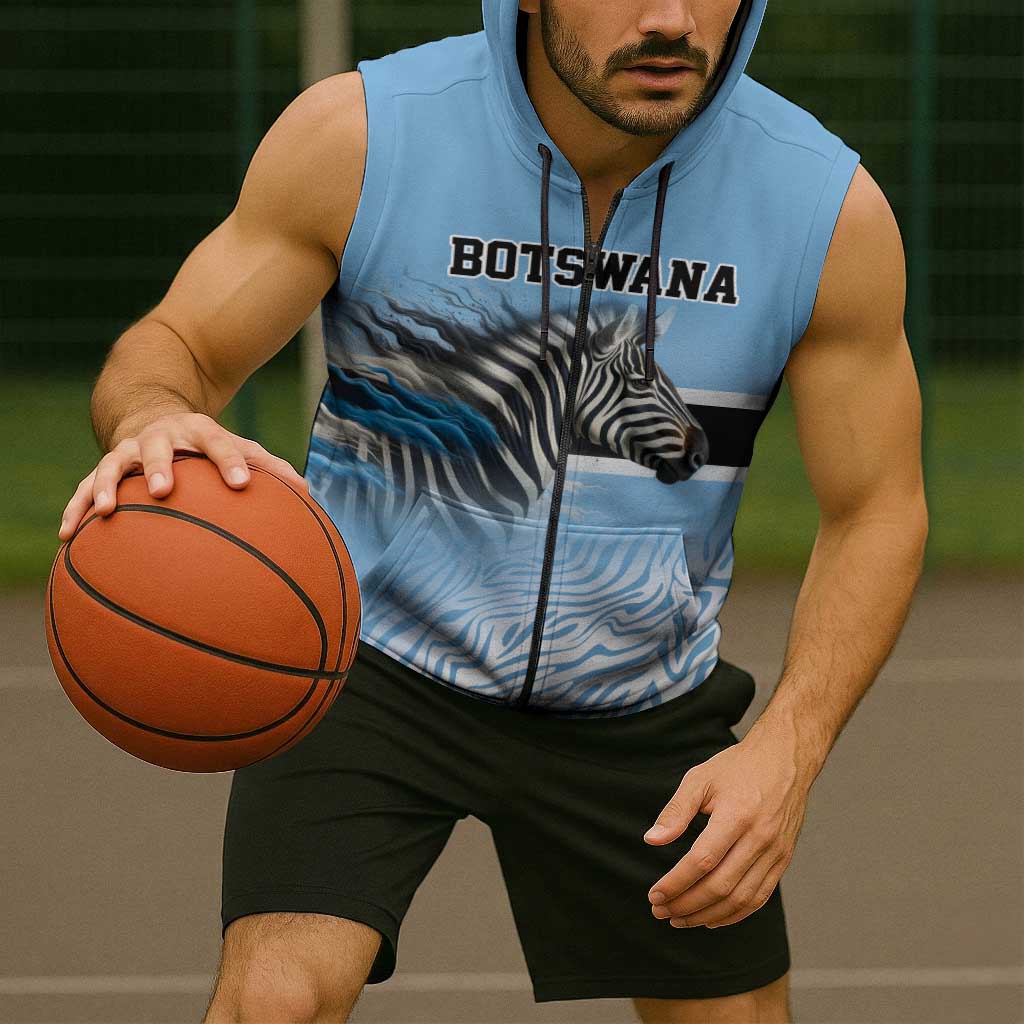Botswana Independence Day 1966 Sleeveless Zip Hoodie Tribal Zebra Skins Pattern - Wonder Print Shop