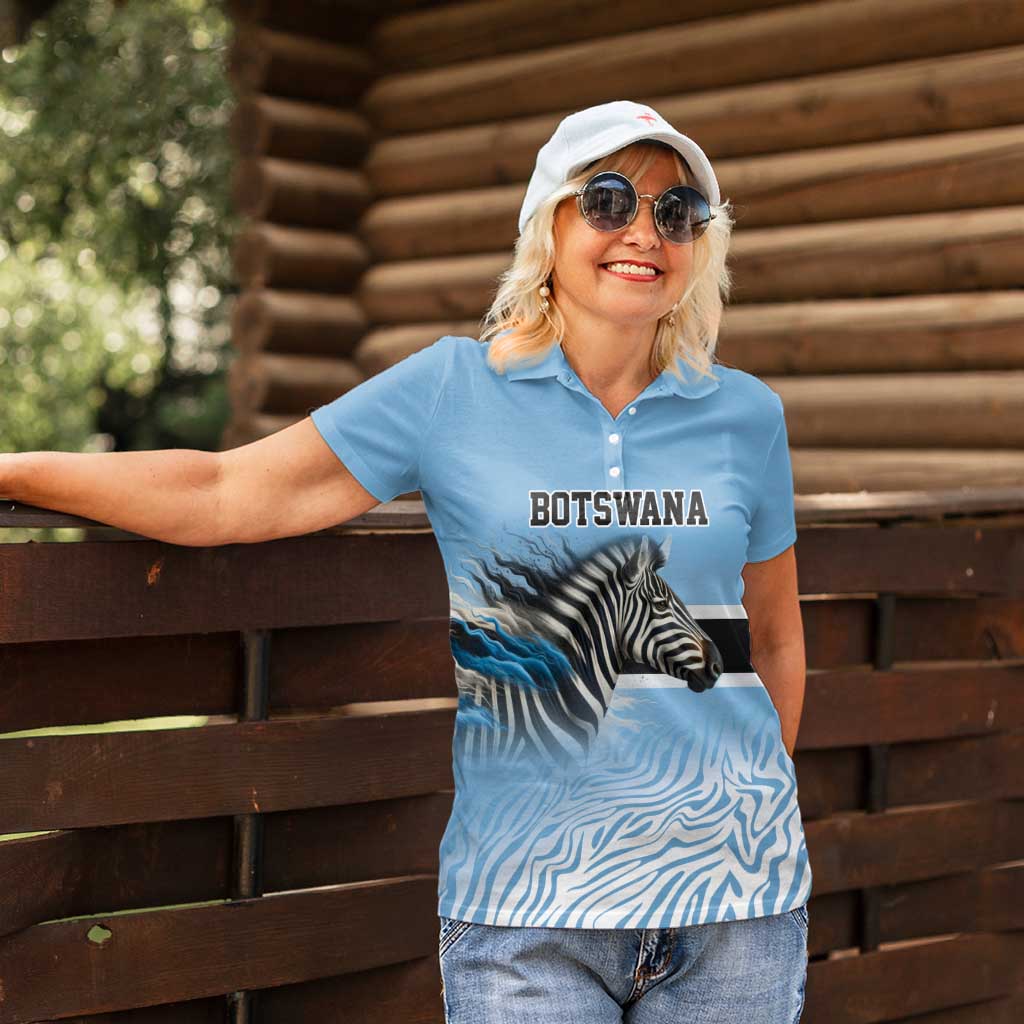 Botswana Independence Day 1966 Women Polo Shirt Tribal Zebra Skins Pattern - Wonder Print Shop