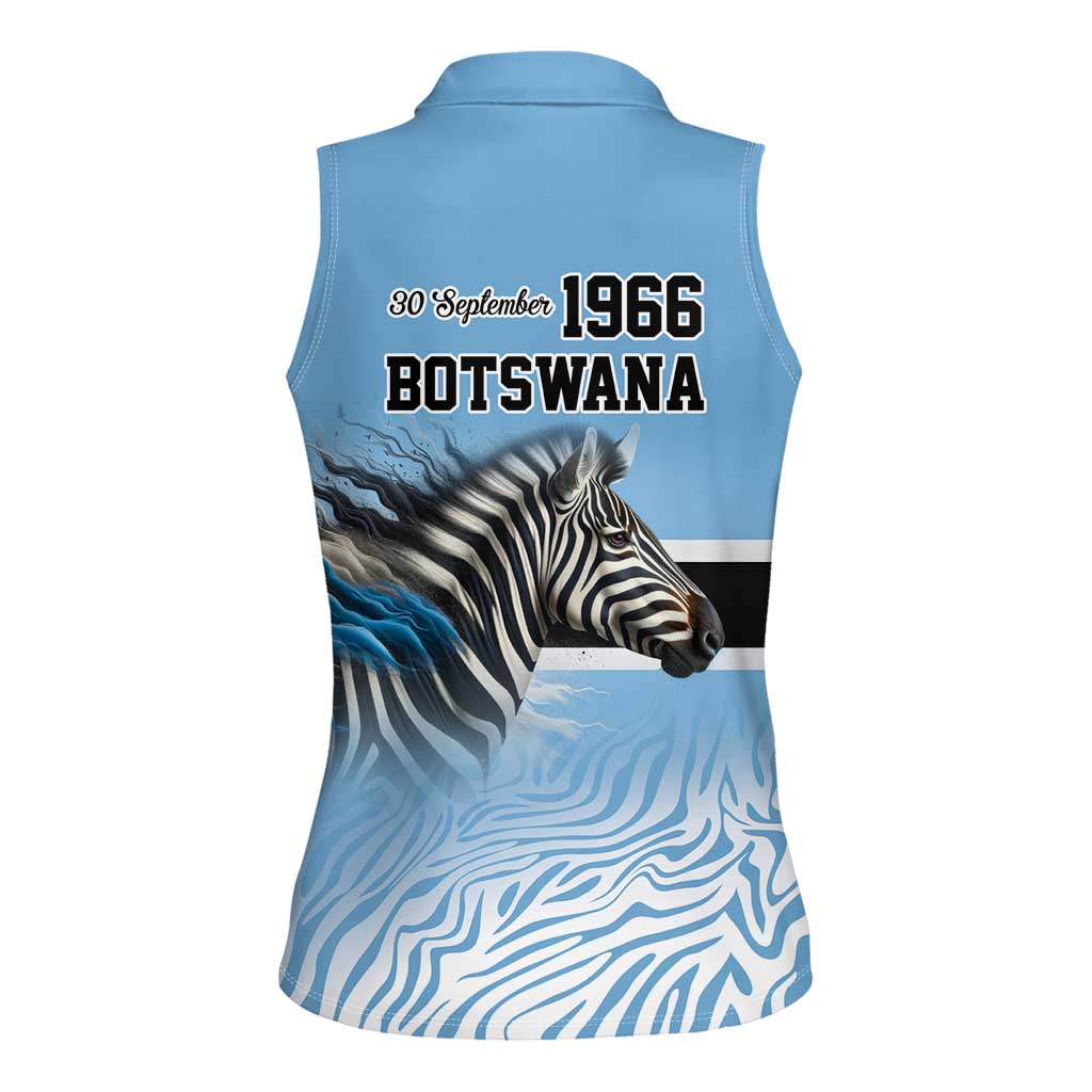 Botswana Independence Day 1966 Women Sleeveless Polo Shirt Tribal Zebra Skins Pattern - Wonder Print Shop