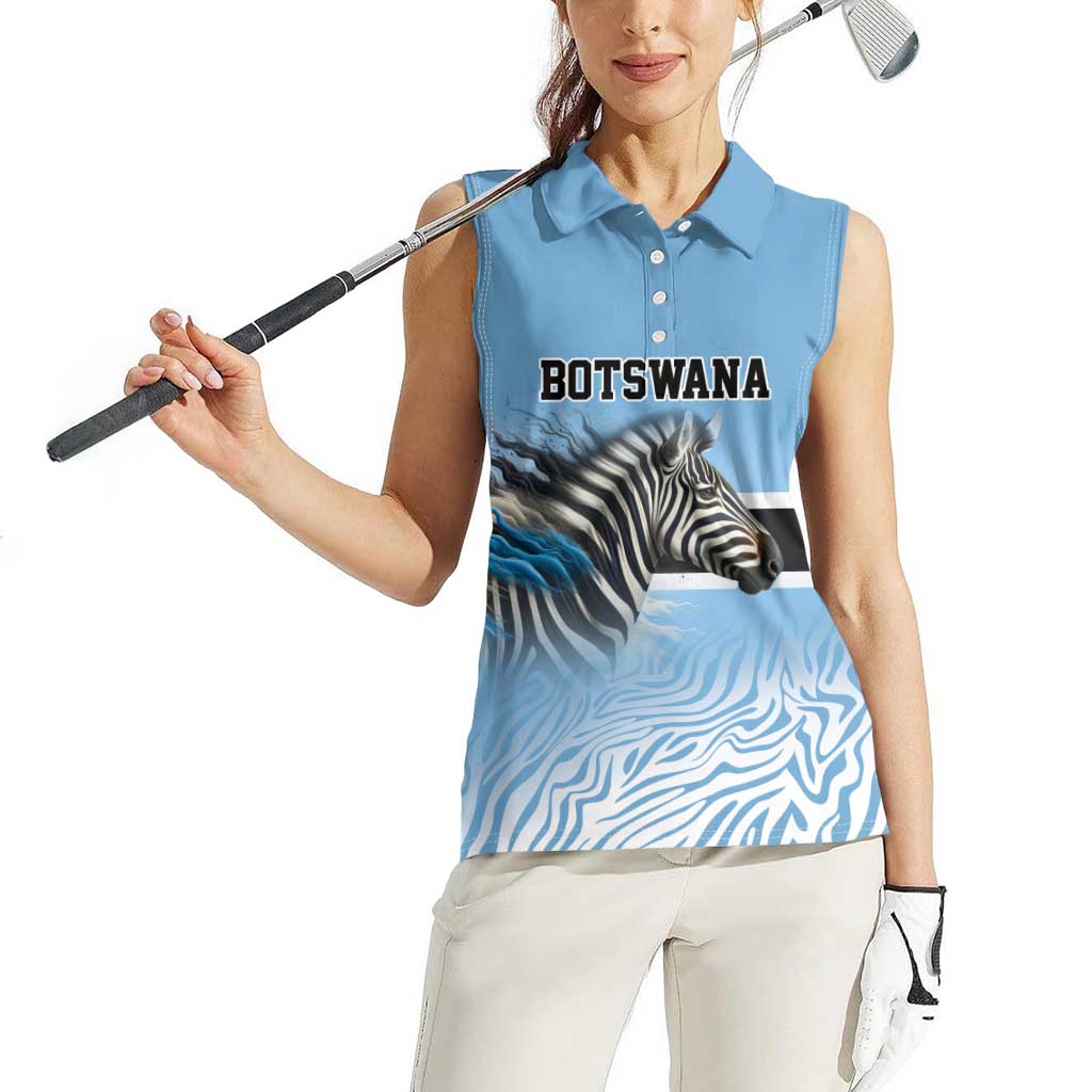 Botswana Independence Day 1966 Women Sleeveless Polo Shirt Tribal Zebra Skins Pattern - Wonder Print Shop