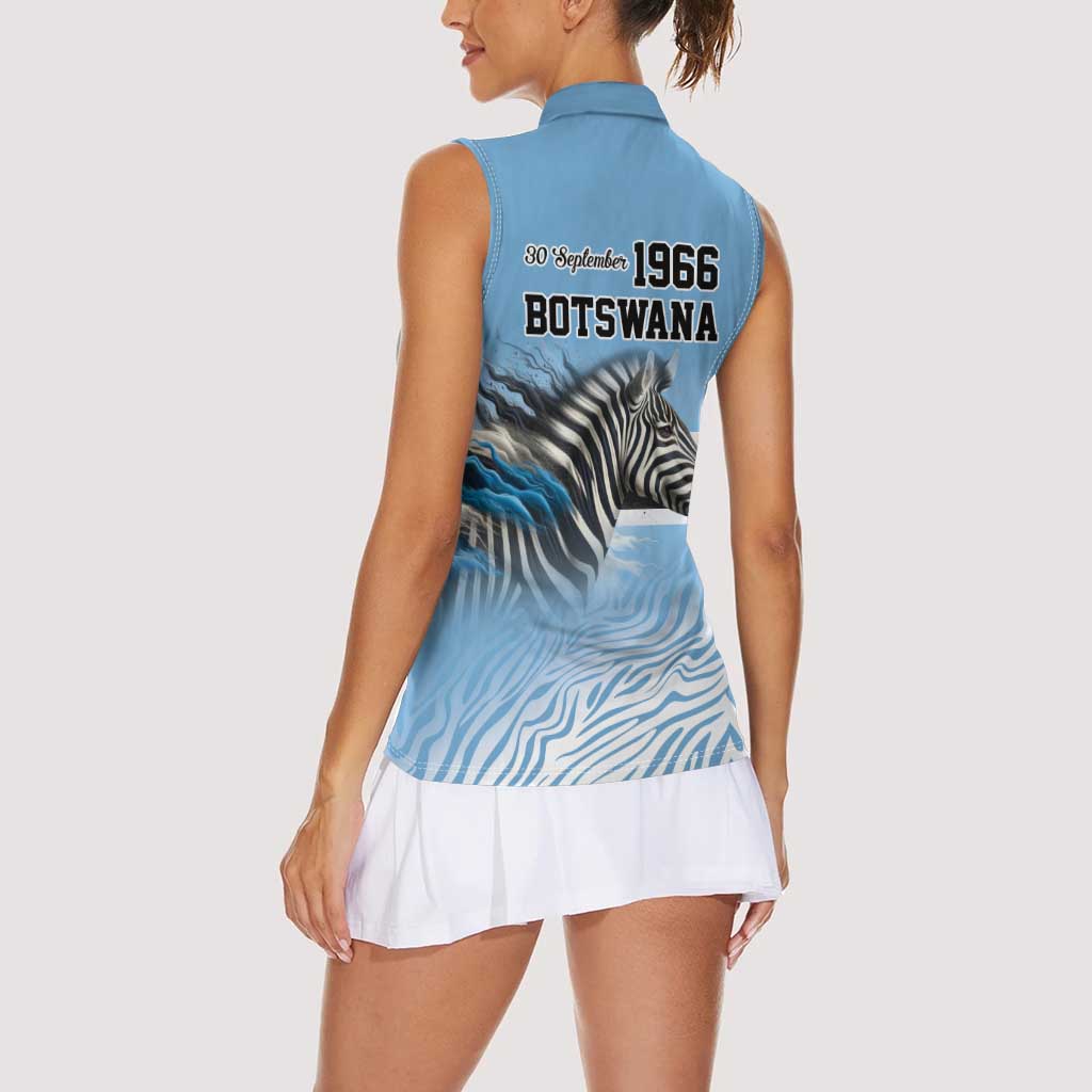 Botswana Independence Day 1966 Women Sleeveless Polo Shirt Tribal Zebra Skins Pattern - Wonder Print Shop