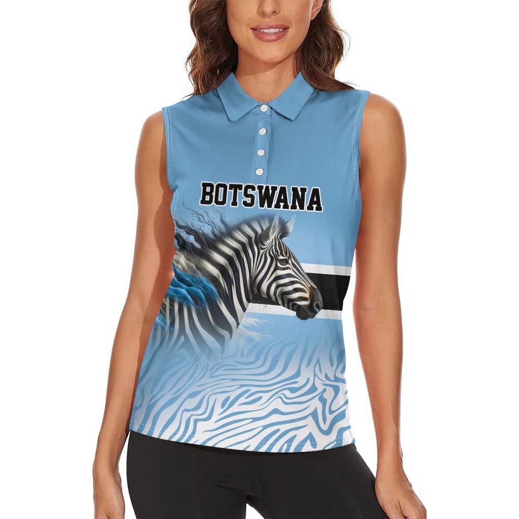 Botswana Independence Day 1966 Women Sleeveless Polo Shirt Tribal Zebra Skins Pattern - Wonder Print Shop